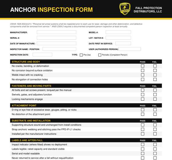 FPD branded anchor inspection form preview