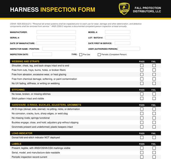 FPD branded harness inspection form preview