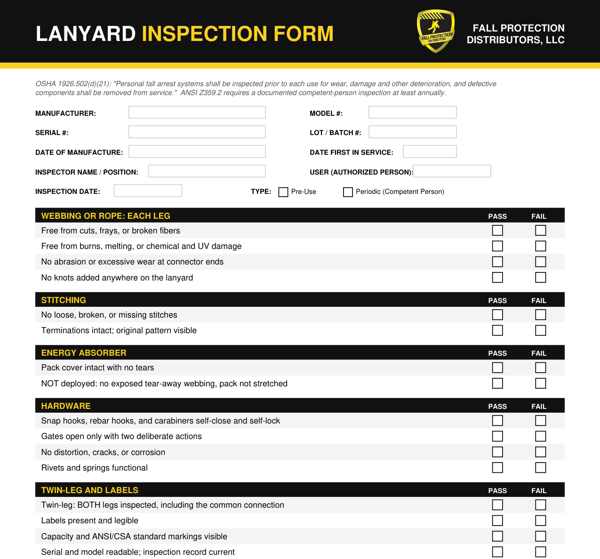 FPD branded lanyard inspection form preview