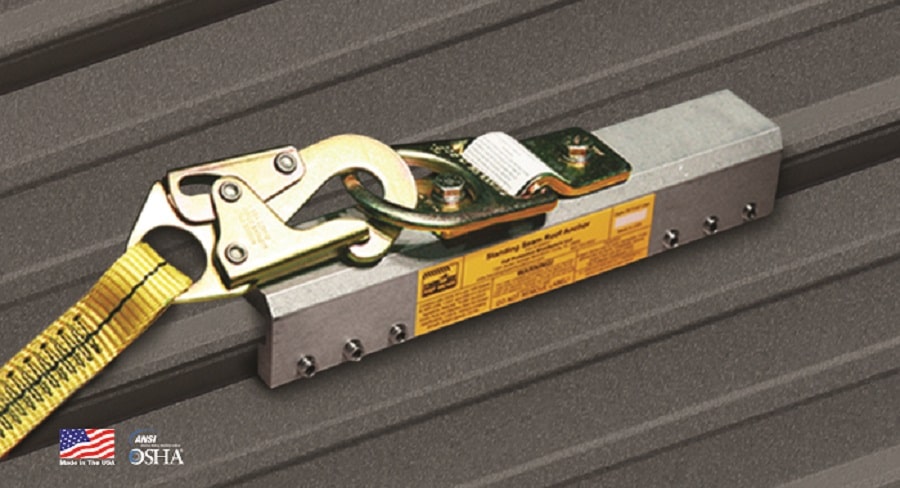 SSRA1 anchor point for fall protection on standing seam roofs.