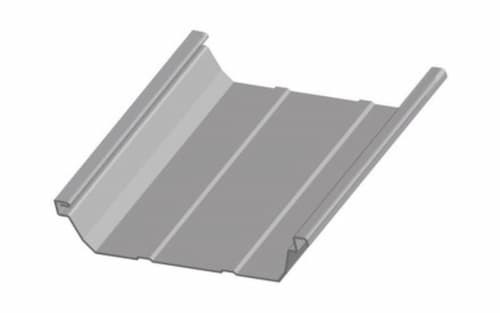 A&S Double-Lok 3-inch tall trapezoidal rib standing seam metal roof panel. Structural trapezoidal rib designed for superior weather-tightness on low-slope roofs. Image courtesy of www.MBCI.com.