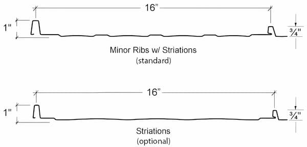 ABC American Building Components Slimline SL-16 Nailstrip panel profile. Image courtesy of www.ABCMetalRoofing.com. ABC American Building Components Slimline SL-16 Nailstrip panel profile. Image courtesy of www.ABCMetalRoofing.com.