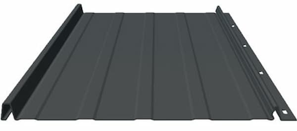 The standard Skyline Roofing panel is an economical 26-gauge steel standing seam solution. It features a 1-inch seam height and a fastener-flange design, ideal for residential applications with a minimum 3:12 slope.