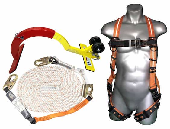 RidgePro bundle including C7050 50' Vertical lifeline, shock absorbing lanyard, rope grab, and harness. 