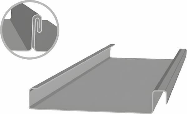 Technical profile of the Baker Metal Mechanical Panel showcasing the 1.5-inch tall vertical leg designed for high wind resistance and concealed fastening; image courtesy of www.BakerMetalWorks.com.