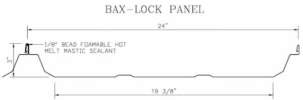 Bax-Steel Bax-Lock standing seam panel profile. Image courtesy of www.Bax-Steel.com. Bax-Steel Bax-Lock standing seam panel profile. Image courtesy of www.Bax-Steel.com.