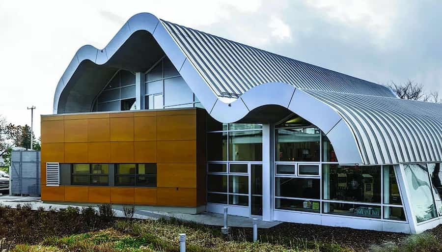 BEMO USA curved standing seam panels. Image courtesy of www.BEMOUSA.com.