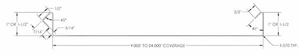 Dallas Metal Products DMP 100 RFSL versatile snaplock standing seam panel; image courtesy of www.DallasMetalProducts.com. Technical profile of the DMP 100 RFSL panel showing the 1-inch snaplock seam available in premium materials like copper and aluminum; image courtesy of www.DallasMetalProducts.com.