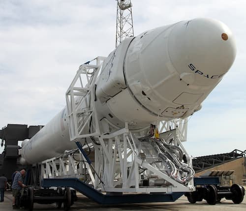 Space X Falcon 9 rocket being transported.