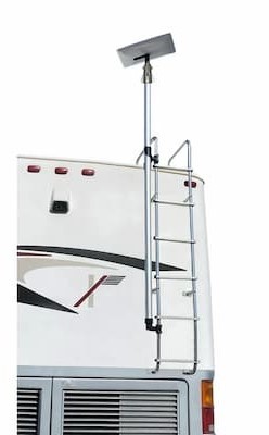 Starlink pole mount on a rv ladder.
