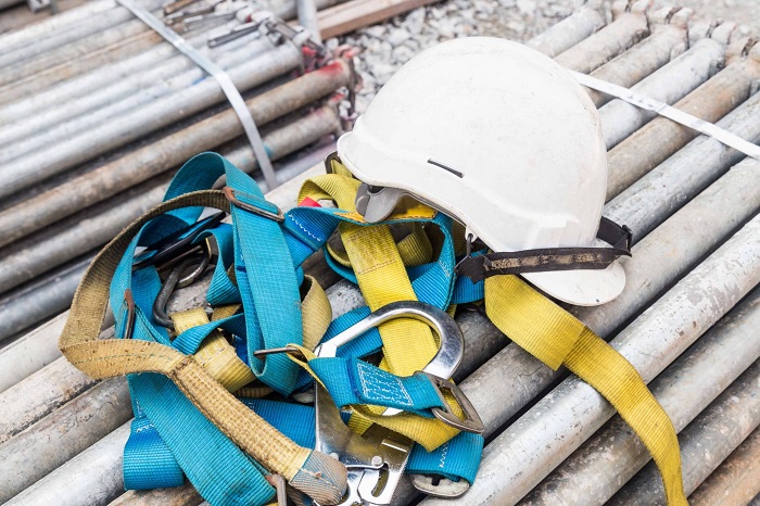 Fall protection gear in a pile.