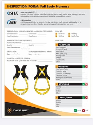 Harness inspection form.