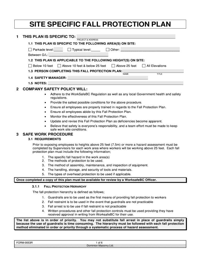 Fall protection training safety plan example form.