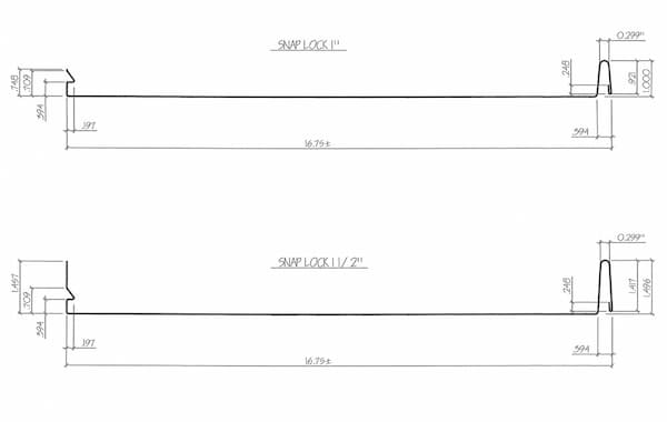 Regal SnapLock architectural metal roofing panel. Profile view of Majestic Metals Regal SnapLock standing-seam metal roof panel. Image courtesy of www.MajesticMetalsInc.com