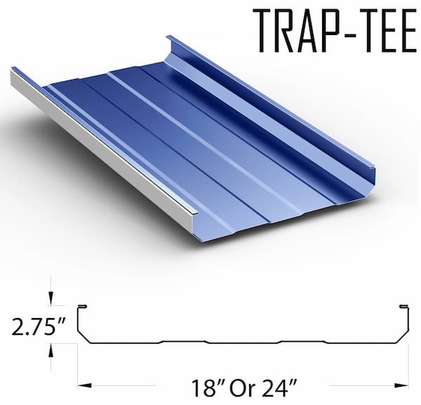 Trap-Tee Trapezoidal standing seam profile available in 18 and 24-inch widths. Image courtesy of www.MasterSteelRoofing.com