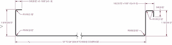 MWI Metal Roofing 1.5 inch Mechanical lock panel. Image courtesy of www,MWIMetalRoofing.ca.