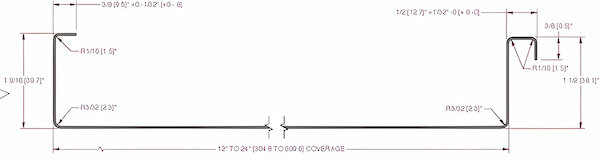 Technical profile of the MWI 1.5-Inch Mechanical Lock panel showcasing the field-crimped vertical rib designed for low-slope and high-snow Ontario conditions; image courtesy of www.MWIMetalRoofing.ca.