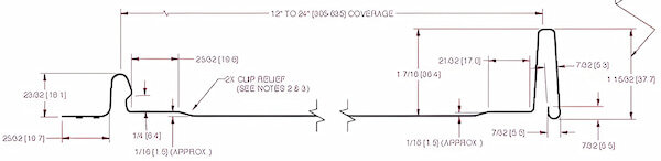 Profile view of the MWI 1.5-Inch Nailstrip Snaplock panel illustrating the concealed clip system and sleek architectural lines; image courtesy of www.MWIMetalRoofing.ca.