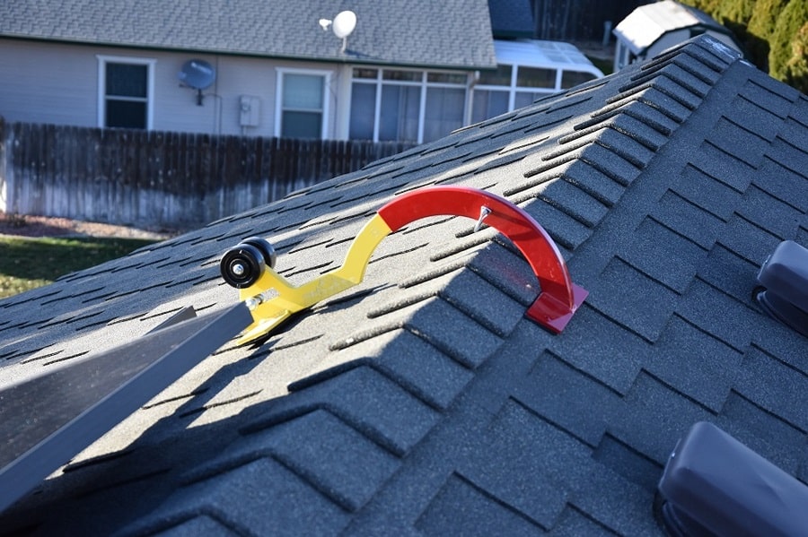 RidgePro Q14 locked over the ridge of a roof for fall protection.