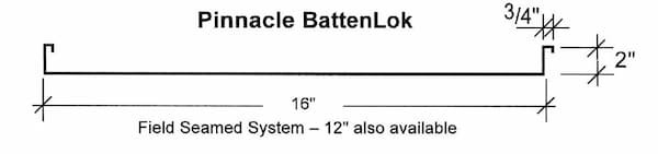 Pinnacle BattenLok architectural field-seamed panel. Profile view of Pinnacle BattenLok mechanical standing-seam panel with a 2-inch seam height. Image courtesy of www.pinnaclestructures.com