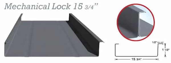 Mechanical Lock field-seamed metal roof profile by Steel Tile Co. Image courtesy of www.SteelTile.com. High-performance mechanically seamed metal roofing by Steel Tile Co. This structural profile is ideal for low-slope applications and high-wind environments requiring a permanent field-seamed fold.