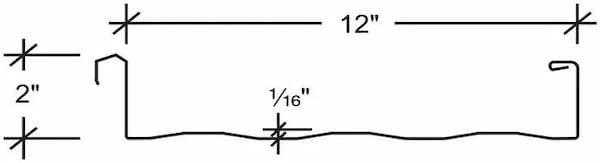 Profile view of the SuperLok 2-inch vertical leg standing-seam panel designed for high-performance wind uplift resistance; image courtesy of www.TinManSupply.com.