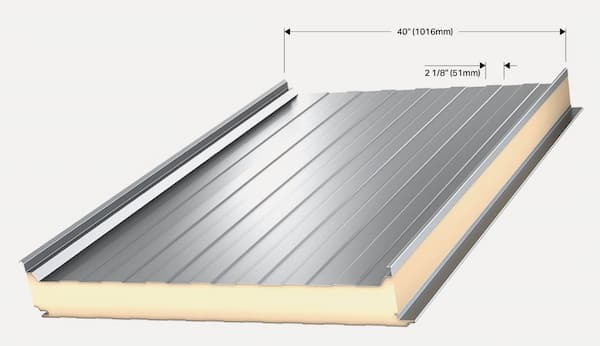 Vicwest SR2 insulated metal standing seam panel featuring a 2-inch vertical seam and high-efficiency thermal core. Image courtesy of www.Vicwest.com.