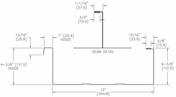 Self-supporting curved arch panel profile with a substantial 4-3/8-inch seam height for aviation and agricultural hangars. Image courtesy of www.Zimmerman-Metals.com.