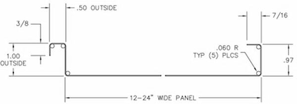 Mechanically seamed 1-inch profile providing superior watertight performance in extreme weather. Image courtesy of www.Zimmerman-Metals.com.